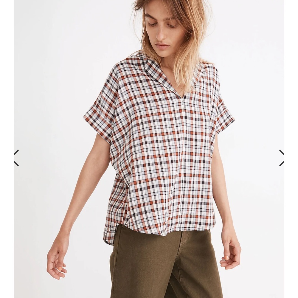 Madewell Hayden popover top in burling plaid